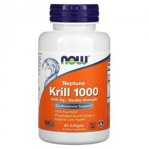 NOW Foods, Крилевый жир Neptune Krill 1000, двойная эффективность, 1000 мг, 60 мягких желатиновых капсул NOW Foods, Крилевый жир Neptune Krill 1000, двойная эффективность, 1000 мг, 60 мягких желатиновых капсул